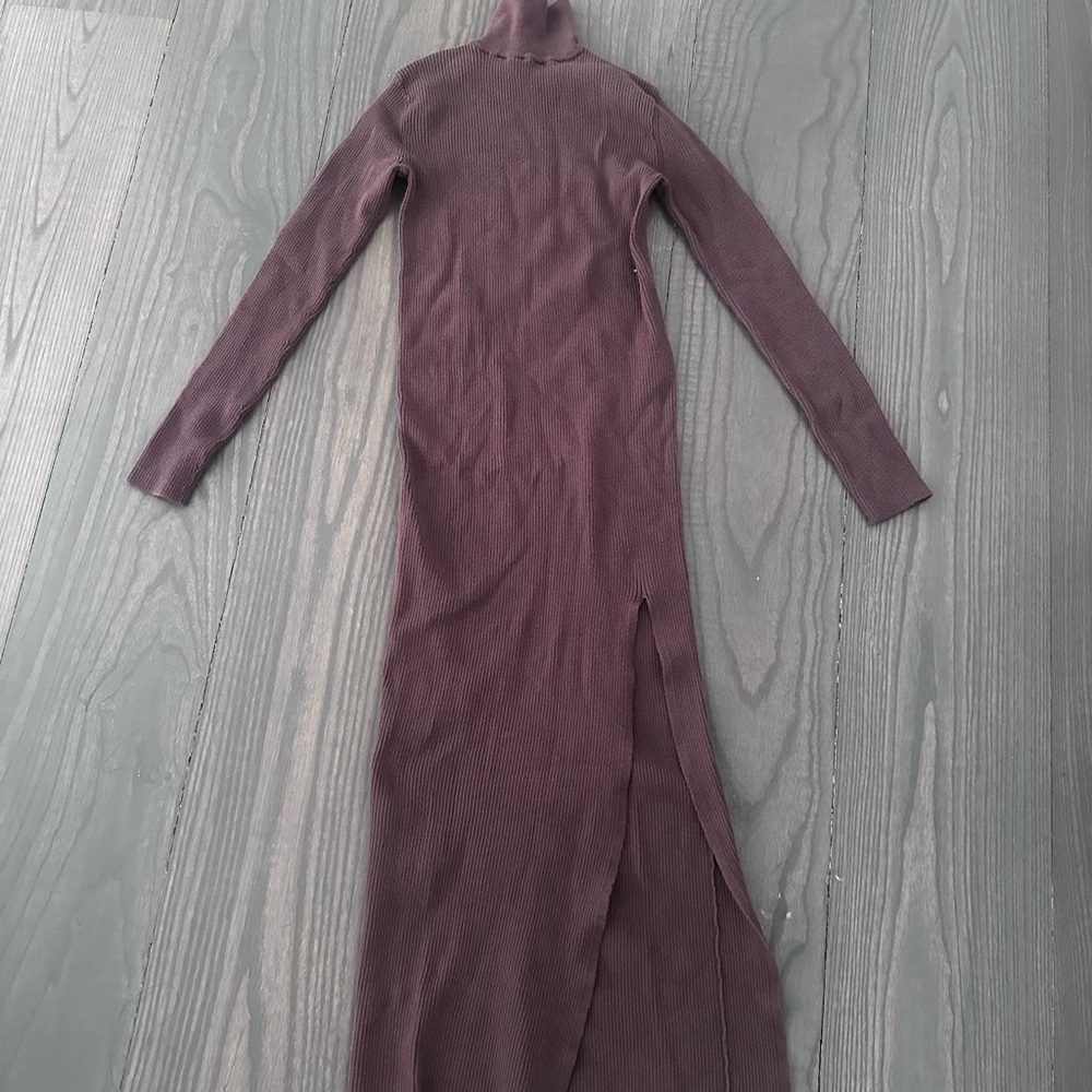 Zara Ribbed Turtleneck Maxi Dress - brown